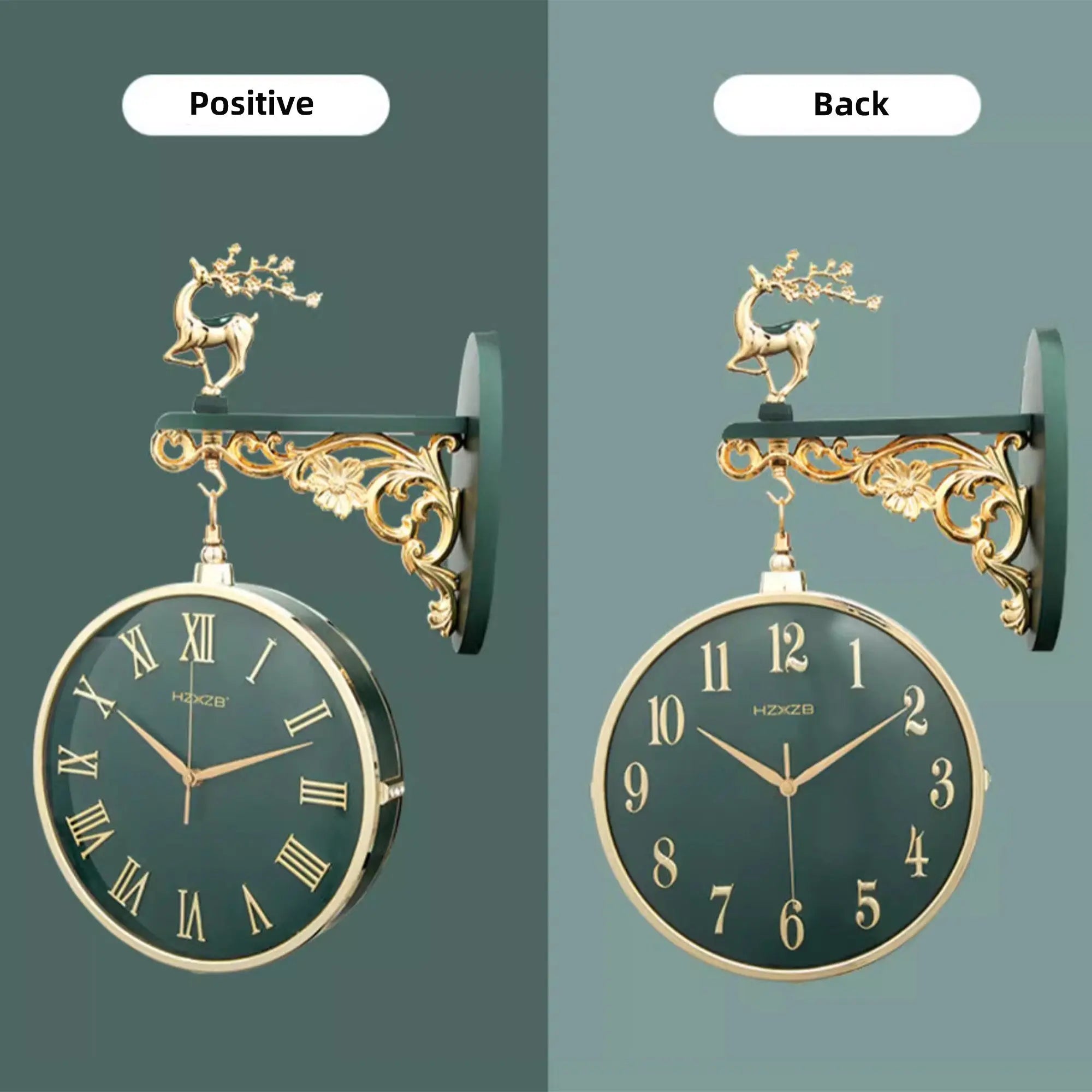 Nordic Double-Sided Lucky Deer Wall Clock - Silent Quartz Tanest