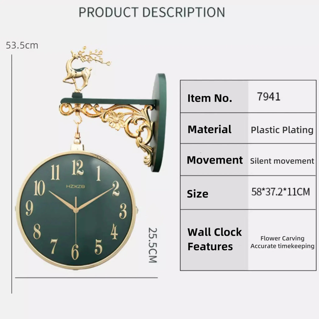 Nordic Double-Sided Lucky Deer Wall Clock - Silent Quartz Tanest
