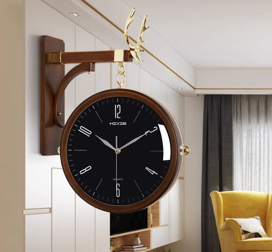 Minimalist Deer Double-Sided Silent Wall Clock - UV Electroplated