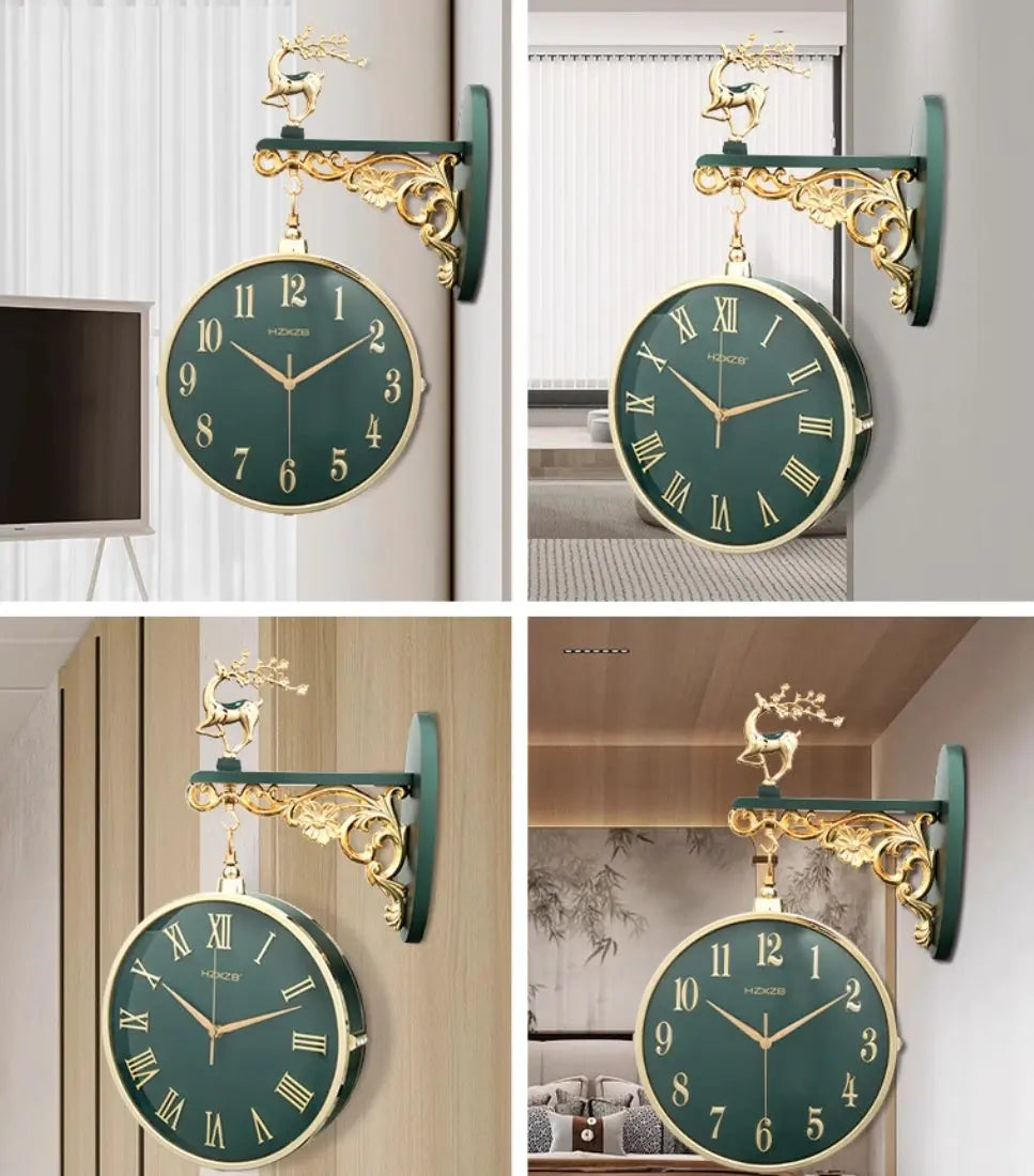 Nordic Double-Sided Lucky Deer Wall Clock - Silent Quartz Tanest