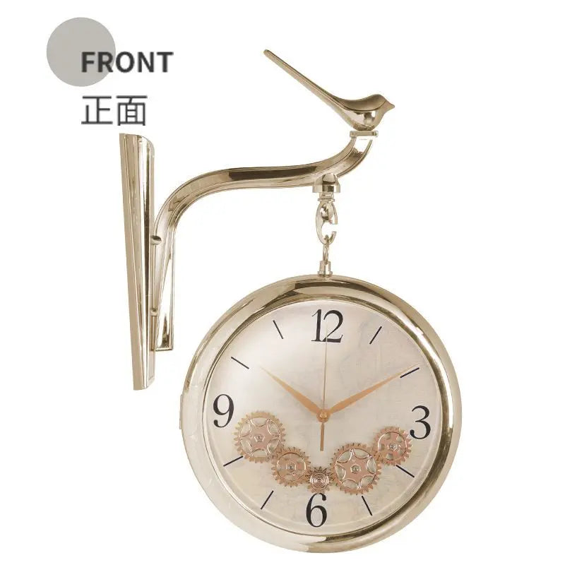 Nordic Luxury Double-Sided Wall Clock with Silent Movement, Deer Head Accent, and Decorative Gears – Elegant Scandinavian Style for Living Room & Dining Room Tanest