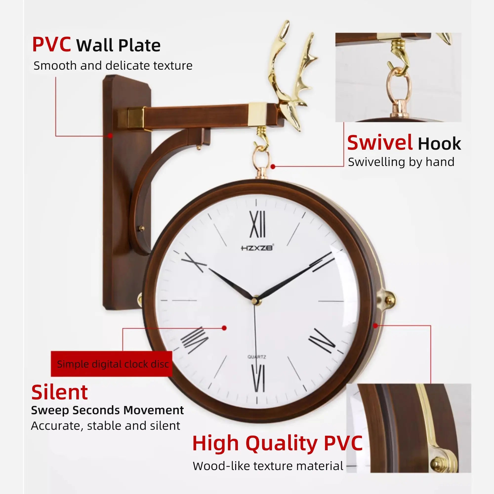 Minimalist Deer Double-Sided Silent Wall Clock - UV Electroplated Tanest